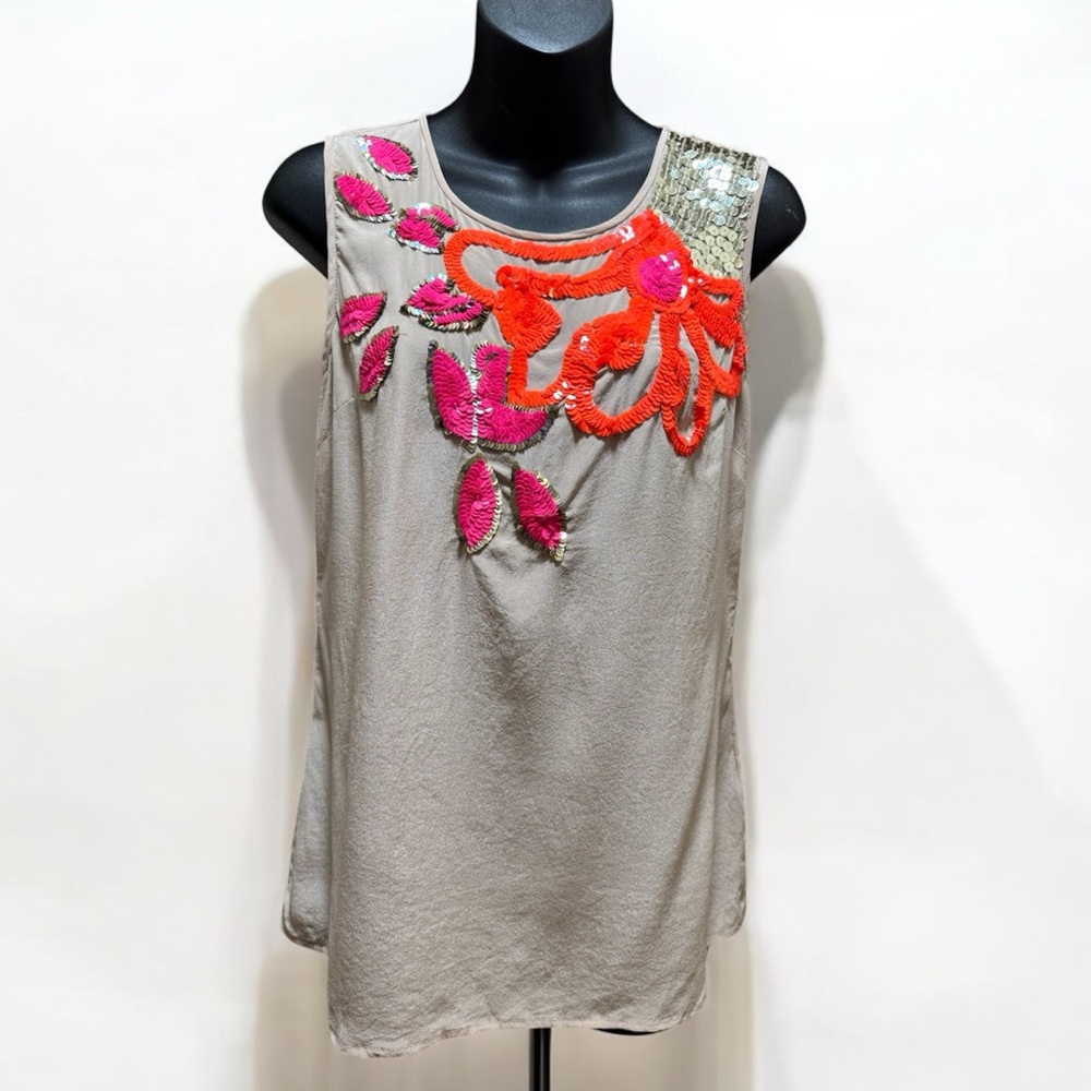Trina Turk Vibrant Sequin Embroidered Silk Top Blouse size Small